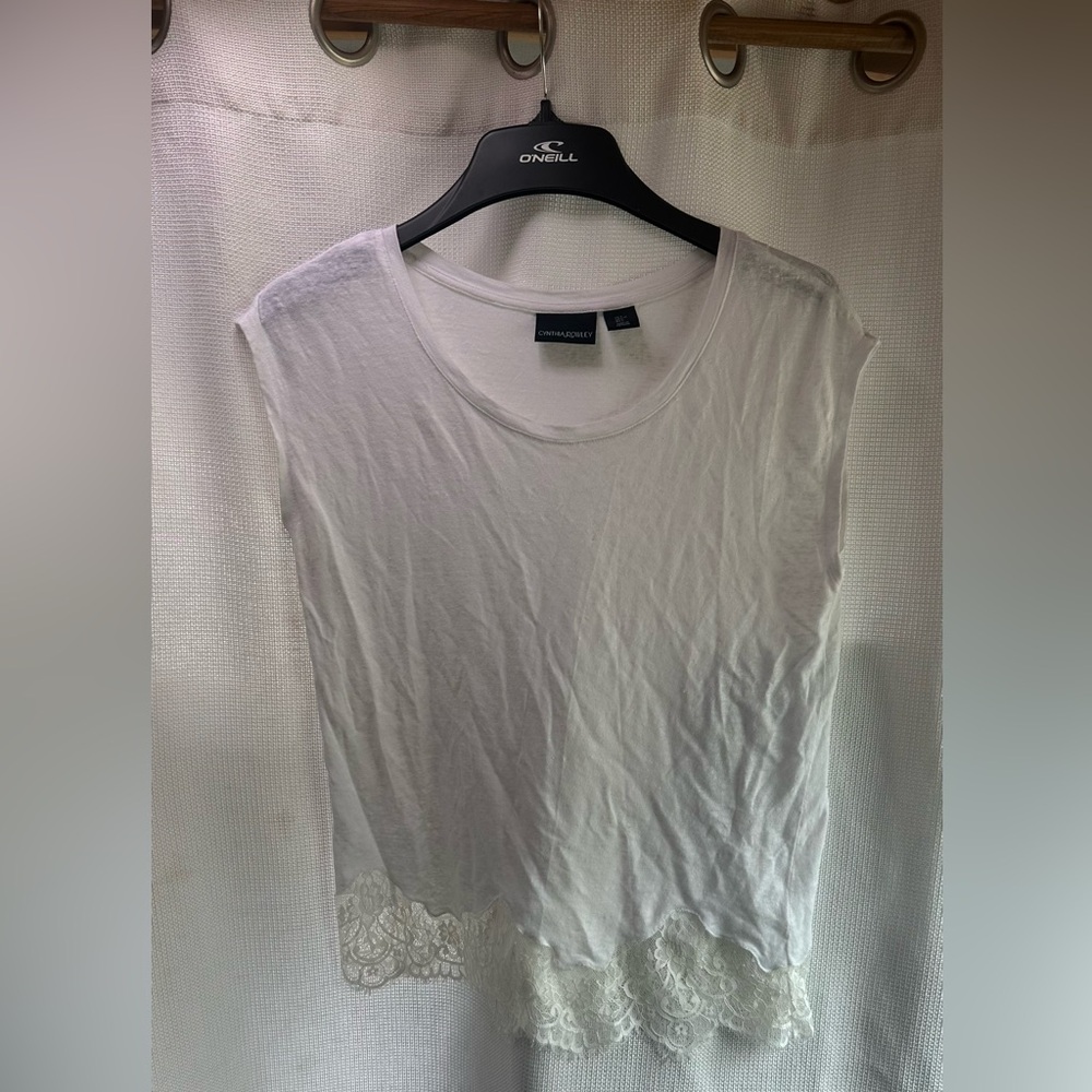 Cynthia Rowley White Lace Trim Blouse